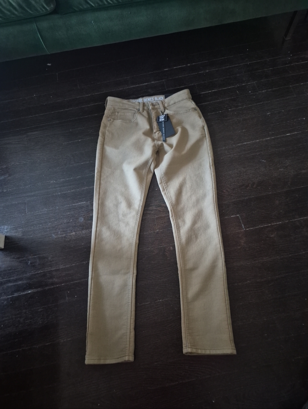 Vintage Genes Black Mens Slim Fit Comfort French Terry Denim Jeans Khaki 28W30L